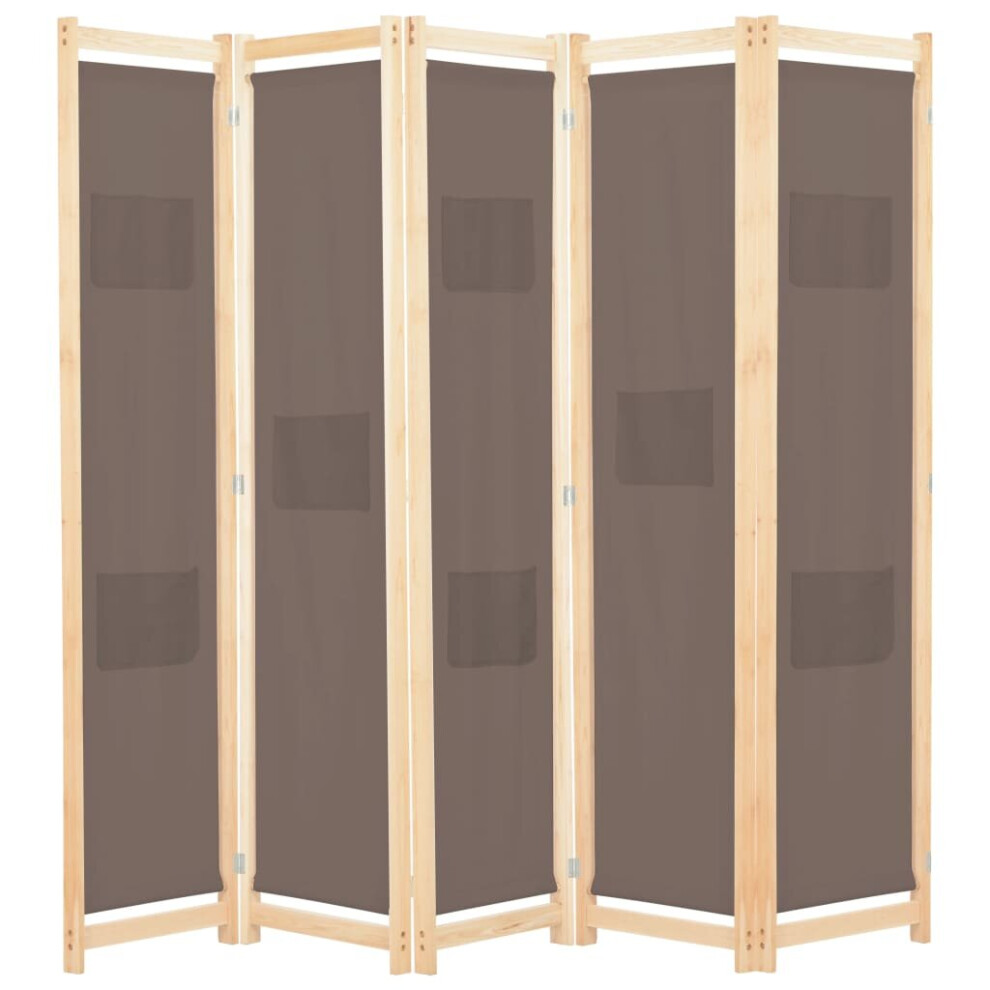 vidaXL 5-Panel Room Divider Brown 200x170cm Fabric Privacy Screen Partition