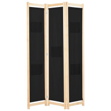 vidaXL 3-teiliger Raumteiler Schwarz 120 x 170 x 4 cm Stoff