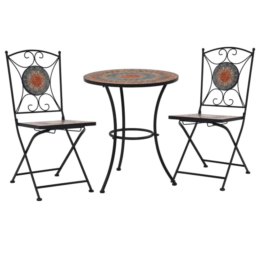 vidaXL 3x Mosaic Bistro Set Ceramic Tile Grey and Orange Patio Outdoor Table