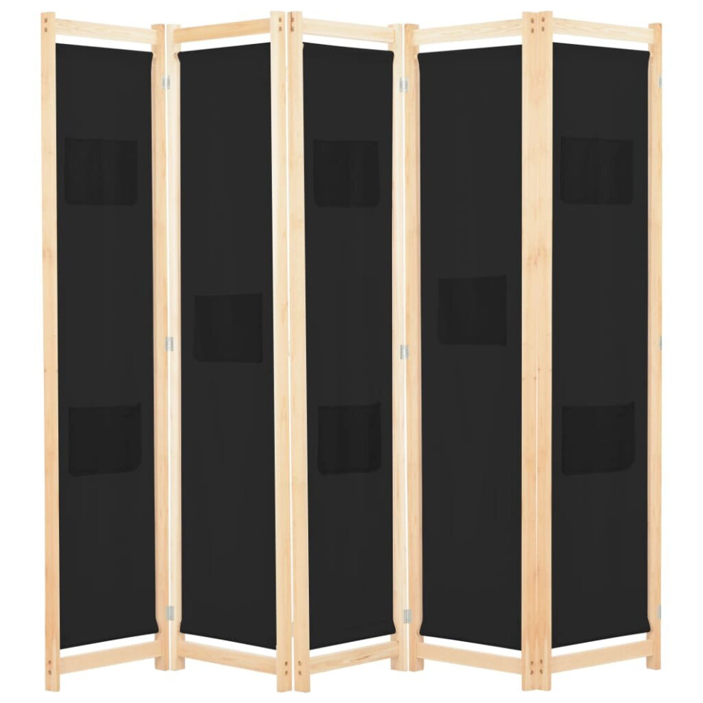 vidaXL 5-Panel Room Divider Black 200x170cm Fabric Privacy Screen Partition