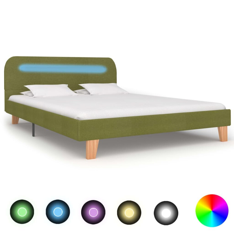 vidaXL Bed Frame with LED Green Fabric 140x200cm Double Bed Bedroom Furniture