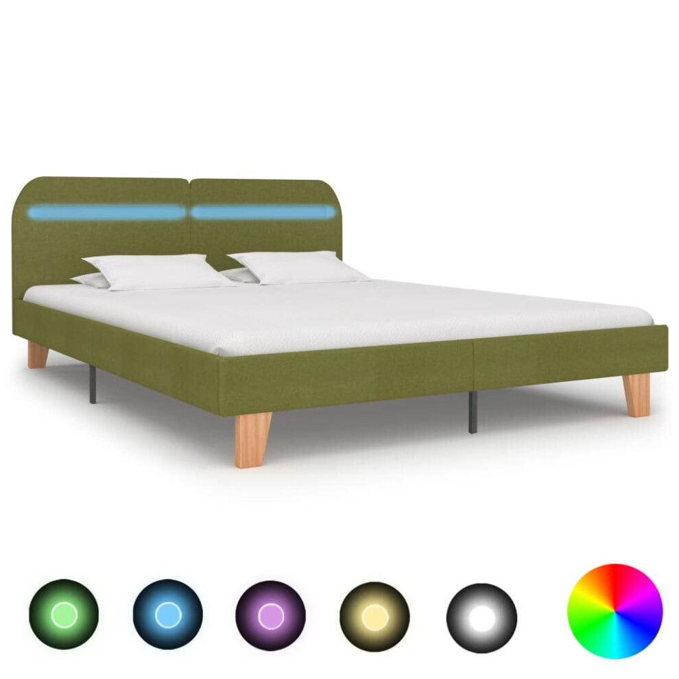 vidaXL Bed Frame With LED Green Fabric 160x200cm Double Bed Bedroom Furniture