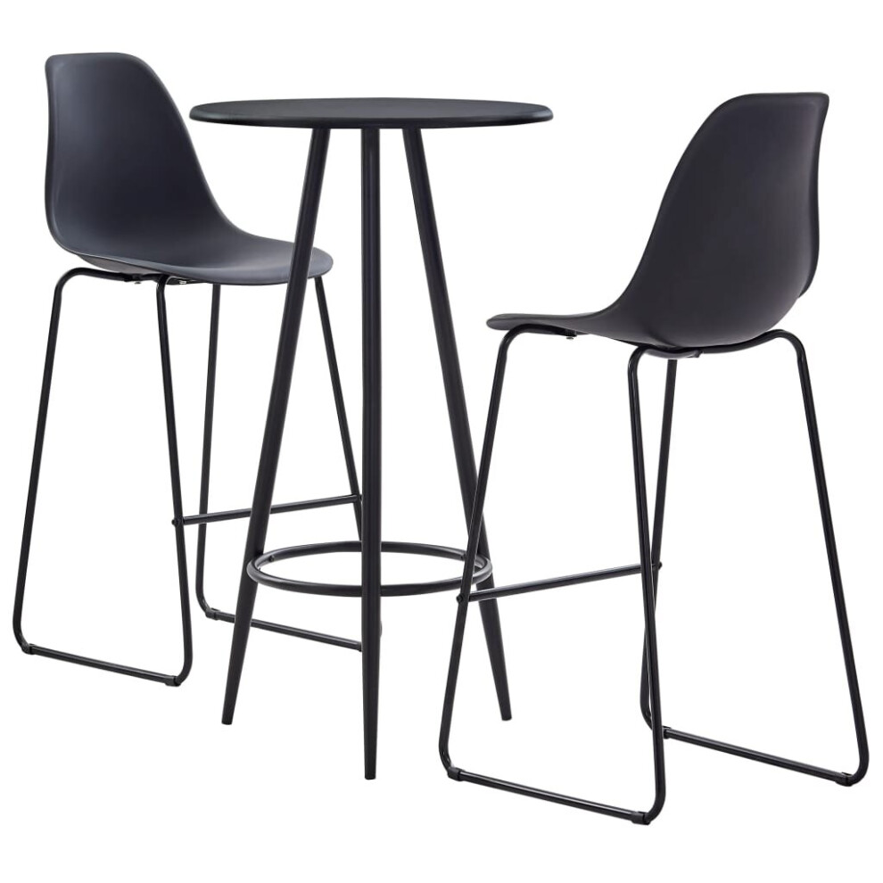 vidaXL 3 Piece Bar Set with Black Tabletop Plastic Black Pub Table and Chairs