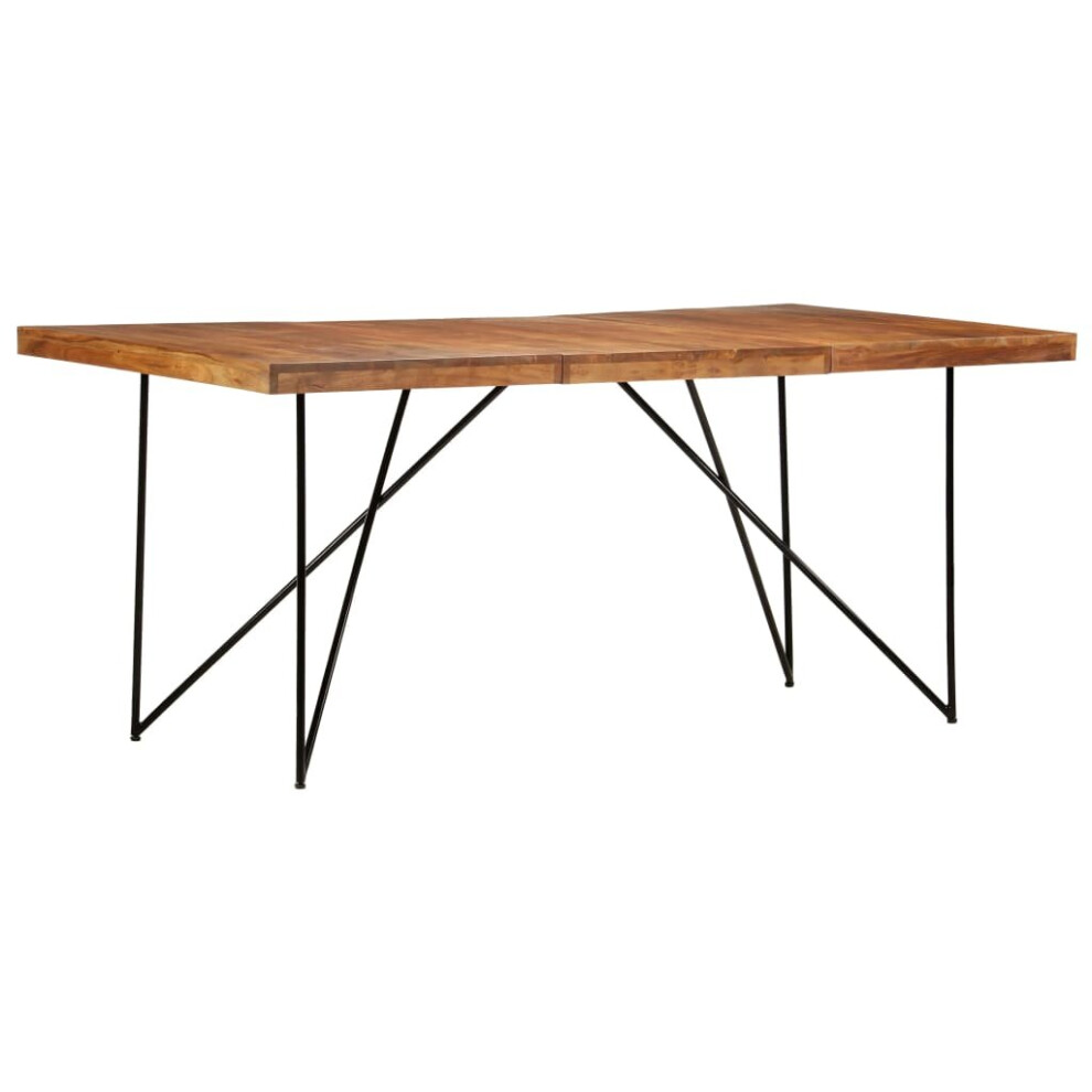 vidaXL Solid Acacia Wood Dining Table with Black Legs Dinner Table Dining Room