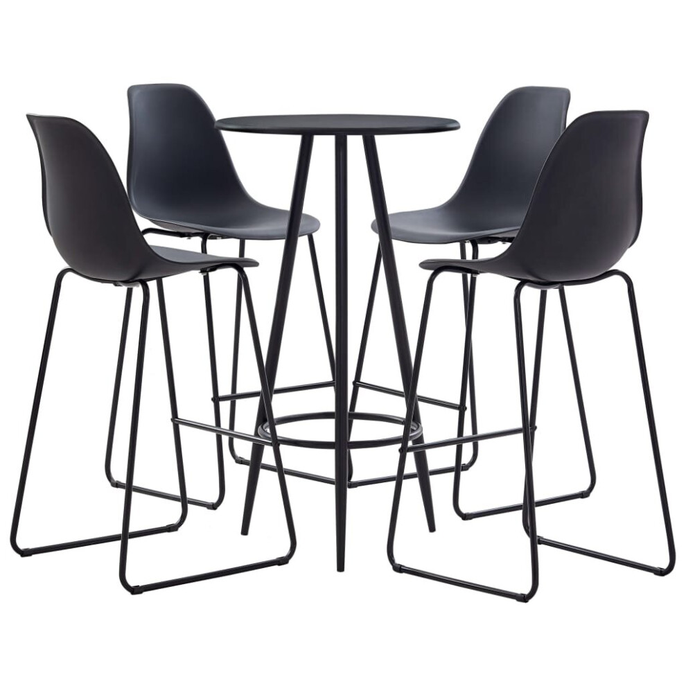 vidaXL 5 Piece Bar Set with Black Tabletop Plastic Black Pub Table and Chairs