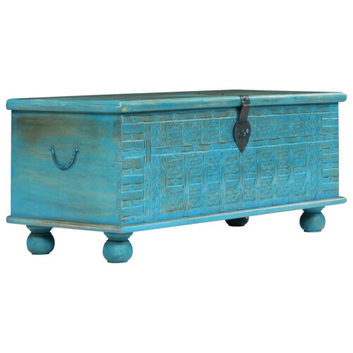 VidaXL vidaXL Solid Mango Wood Storage Chest Blue 100x40x41cm Organiser Trunk Case