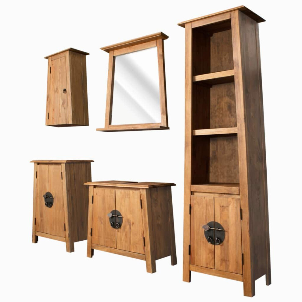 Vidaxl Bathroom Set Wooden Vanity Unit Cabinet Mirror 5 Pieces Solid Pinewood