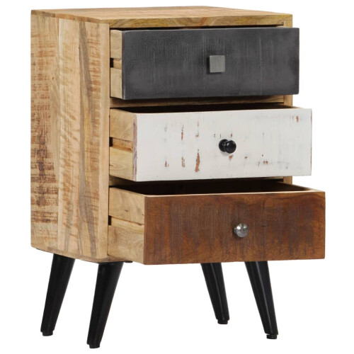 VidaXL vidaXL Solid Mango Wood Bedside Cabinet 3 Drawers Nightstand Side Cabinet 2