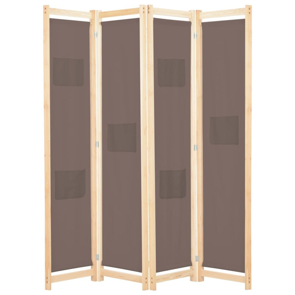 vidaXL 4-Panel Room Divider Brown 160x170cm Fabric Privacy Screen Partition