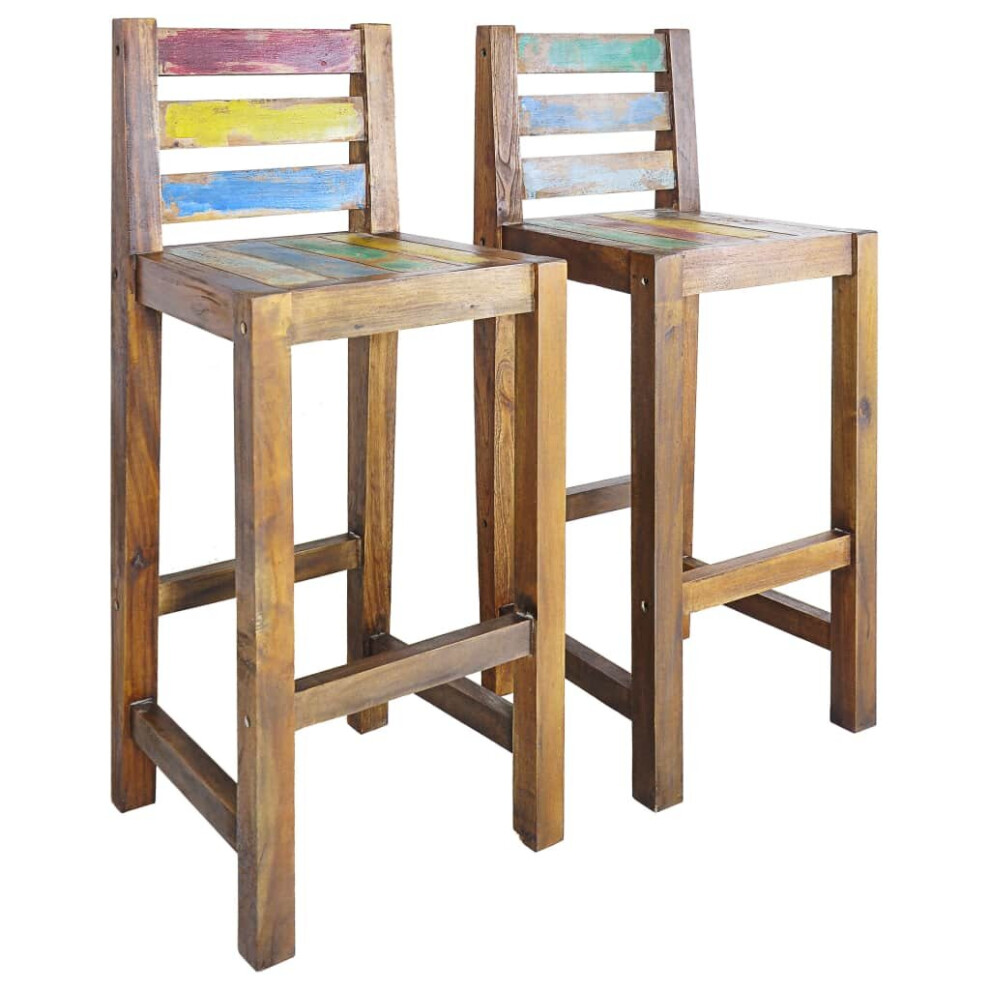 vidaXL 2x Solid Reclaimed Boat Wood Bar Stools 40x40x106cm Kitchen Chair Seat