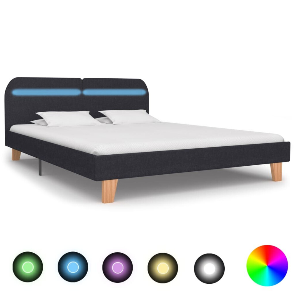 vidaXL Bed Frame with LED without Mattress Dark Grey Fabric 150x200 cm King Size