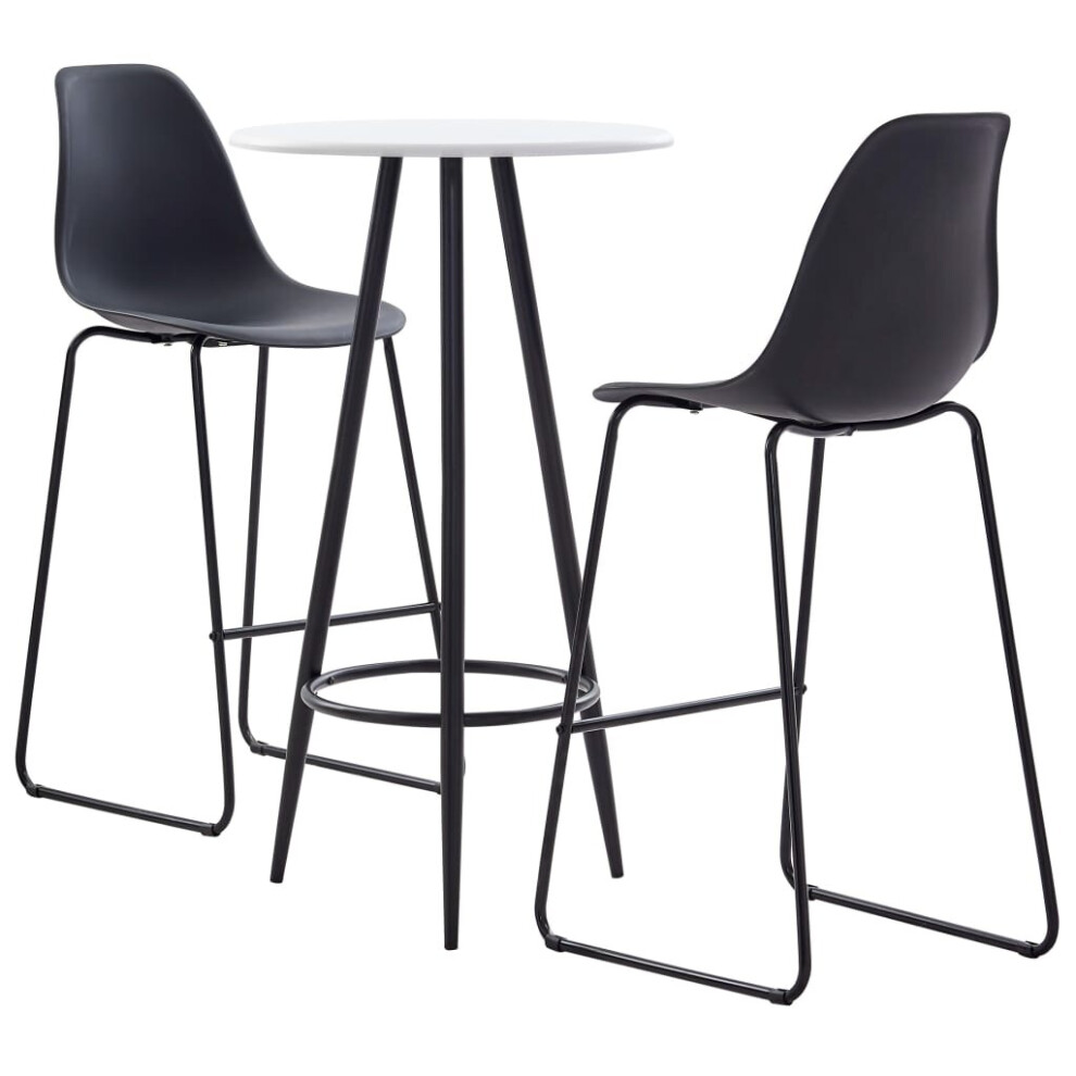 vidaXL 3 Piece Bar Set with White Tabletop Plastic Black Pub Table and Chairs
