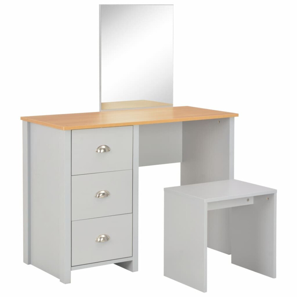 vidaXL Dressing Table with Mirror and Stool Grey Home Cosmetic Vanity Table