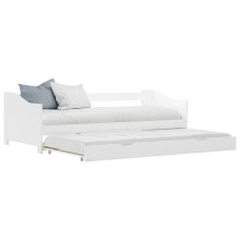 vidaXL Pull-out Sofa Bed Frame White Pinewood 90x200cm Guest Sleepover Beds