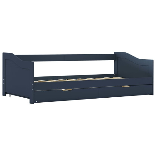 VidaXL vidaXL Pull-out Sofa Bed Frame Grey Pinewood 90x200cm Guest Sleepover Beds 2