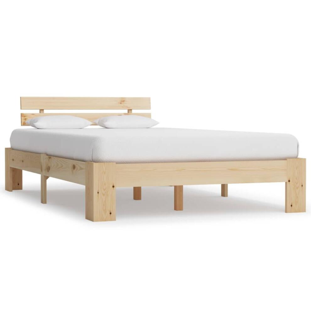 vidaXL Solid Pine Wood Bed Frame Natural 120x200cm Double Bed Bedroom Furniture