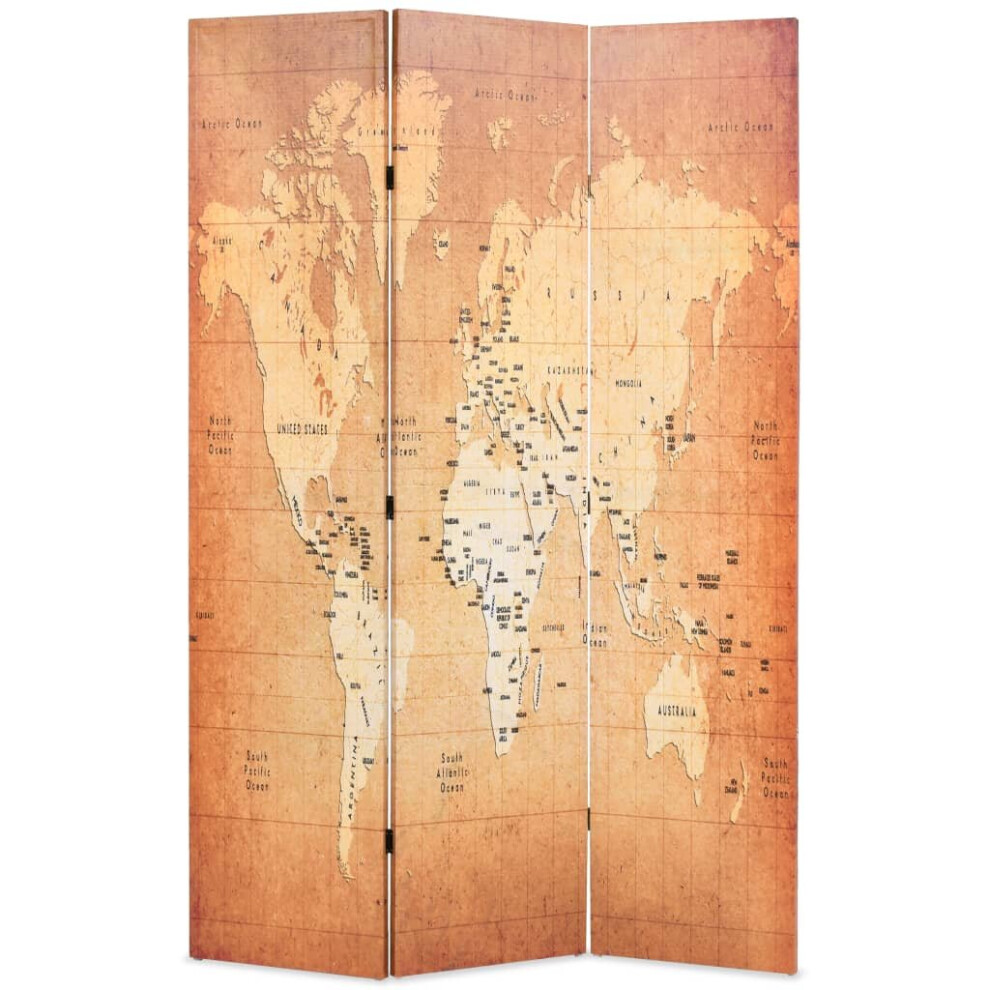 vidaXL Folding Room Divider 120x170cm World Map Yellow Paravent Screen Panel