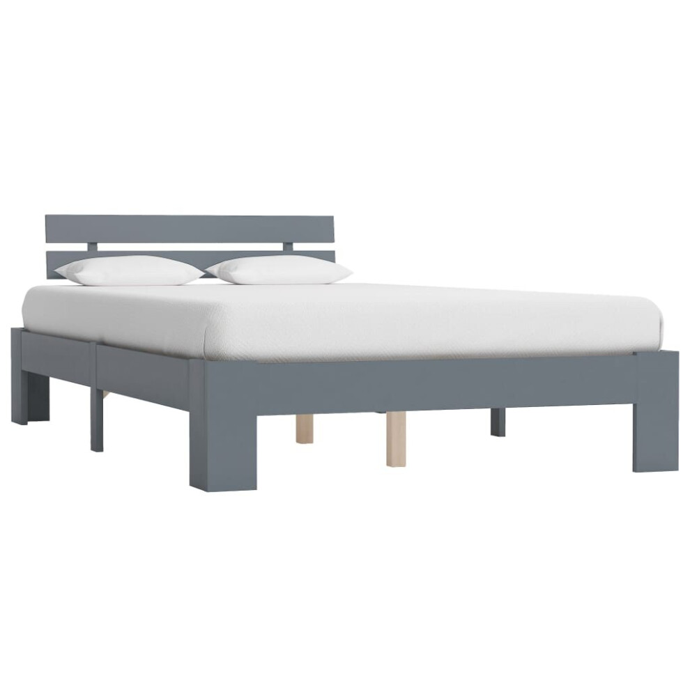 vidaXL Solid Pine Wood Bed Frame Grey 120x200cm Double Bed Bedroom Furniture