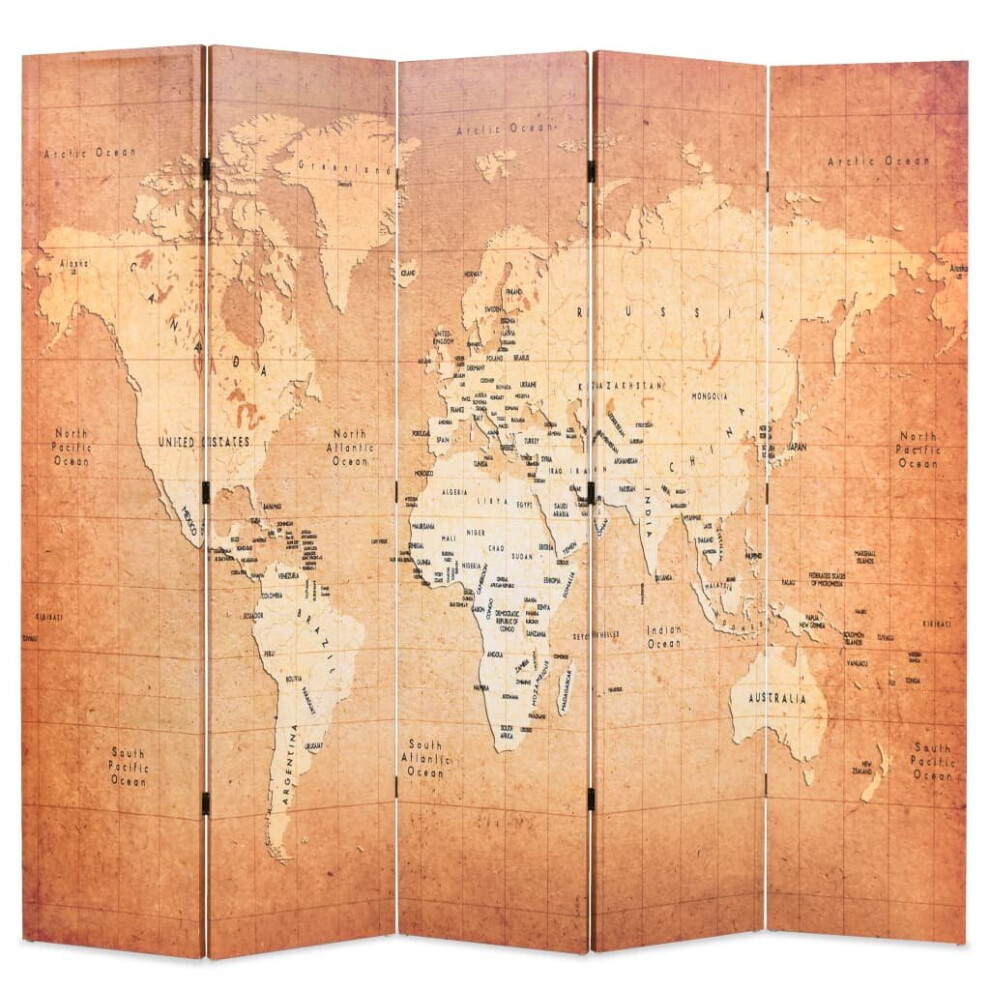 vidaXL Folding Room Divider 200x170cm World Map Yellow Paravent Screen Panel