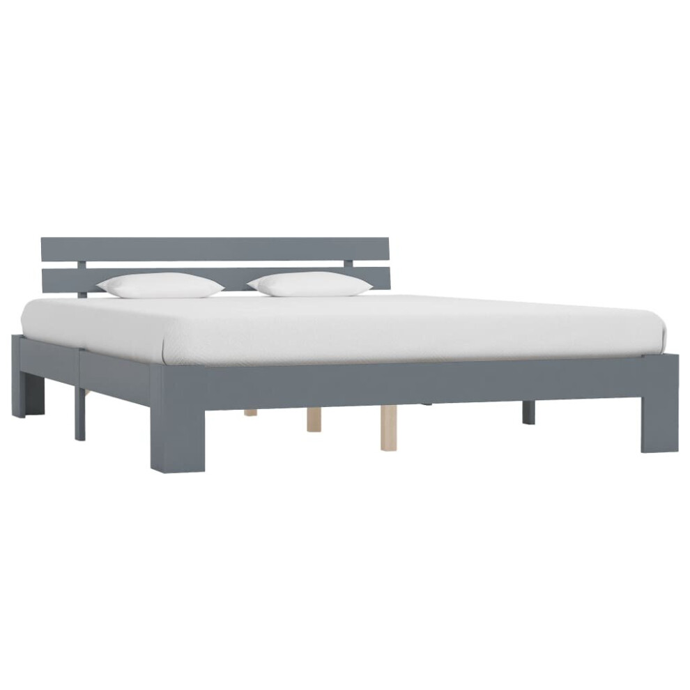 vidaXL Solid Pine Wood Bed Frame Grey 160x200cm Double Bed Bedroom Furniture