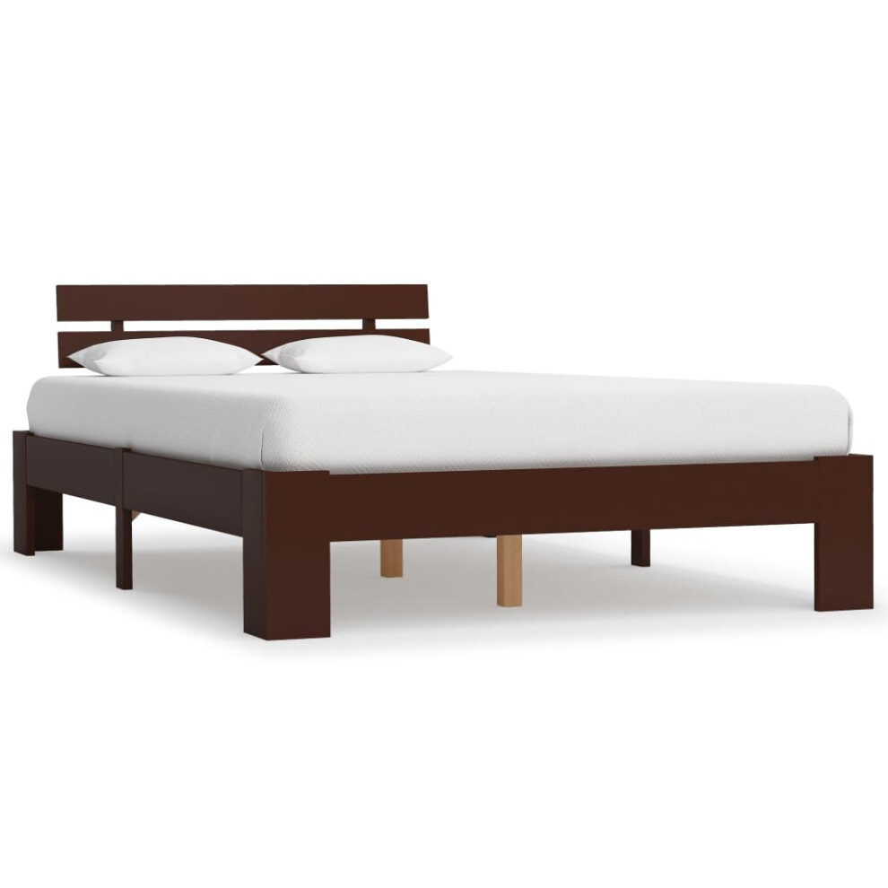 vidaXL Solid Pine Wood Bed Frame Dark Brown 120x200cm Double Bed Furniture