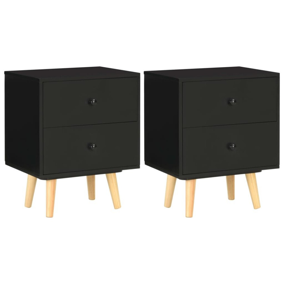 vidaXL 2x Solid Pinewood Bedside Cabinets Black End Side Table Nightstand Home