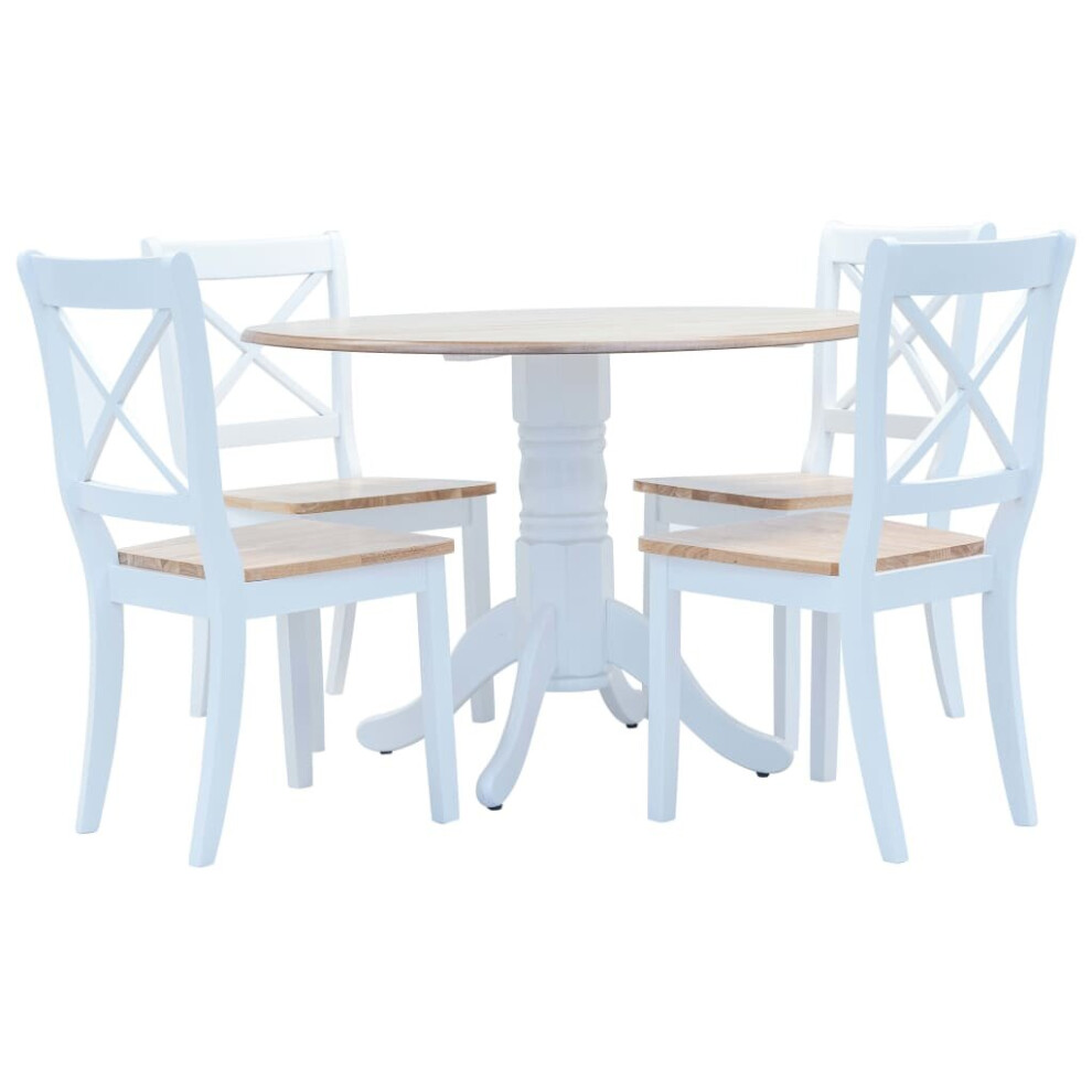 Vidaxl Dining Set 5 Pieces Solid Rubber Wood White And Brown Furniture Set