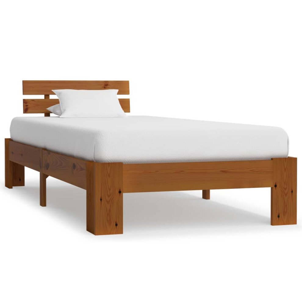 vidaXL Solid Pine Wood Bed Frame Honey Brown 90x200cm Single Bed Furniture