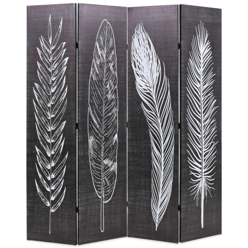 vidaXL Folding Room Divider 160x170cm Feathers Black and White Paravent Screen