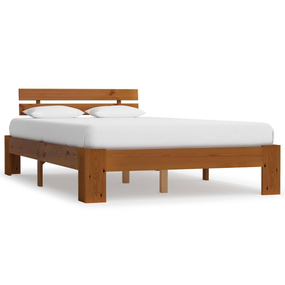 Vidaxl Solid Pine Wood Bed Frame Honey Brown, 140X200 Cm (Double) With Slatted Base 283181