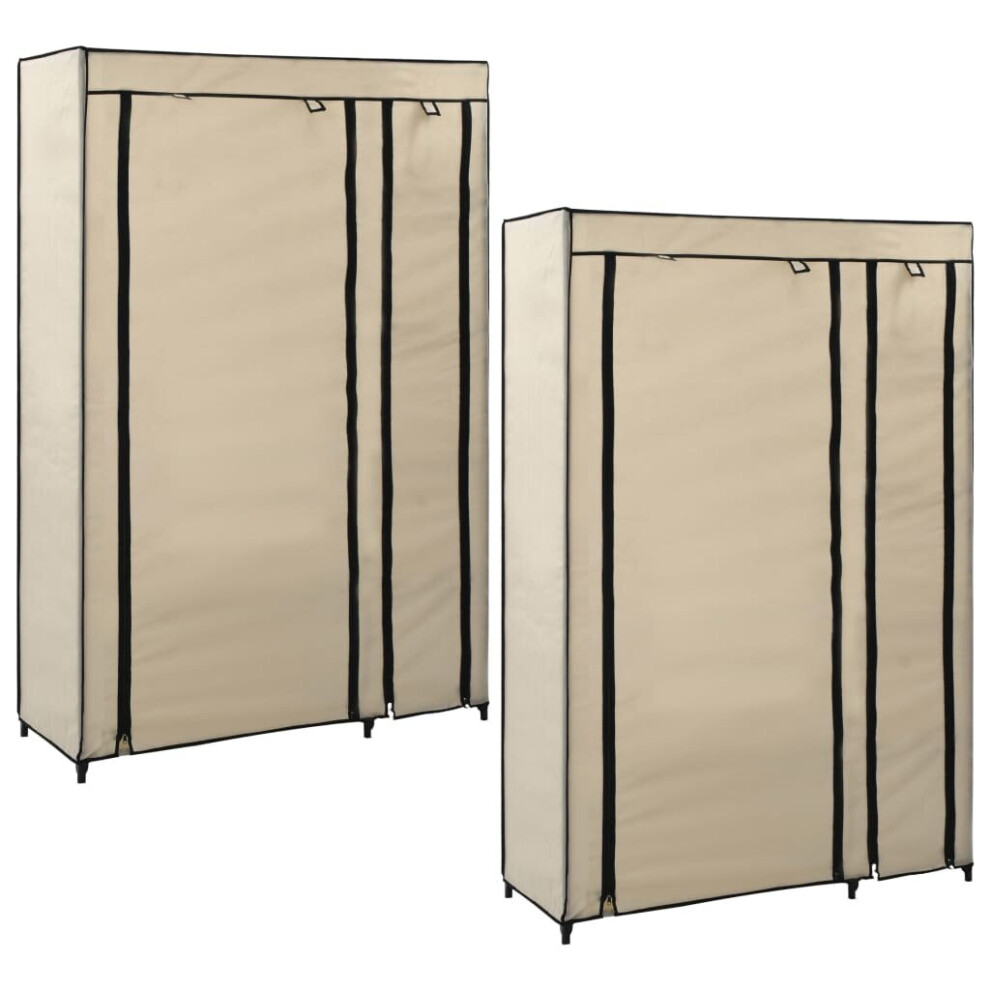 vidaXL 2x Folding Wardrobes Cream Fabric Clothes Storage Cabinet Organiser