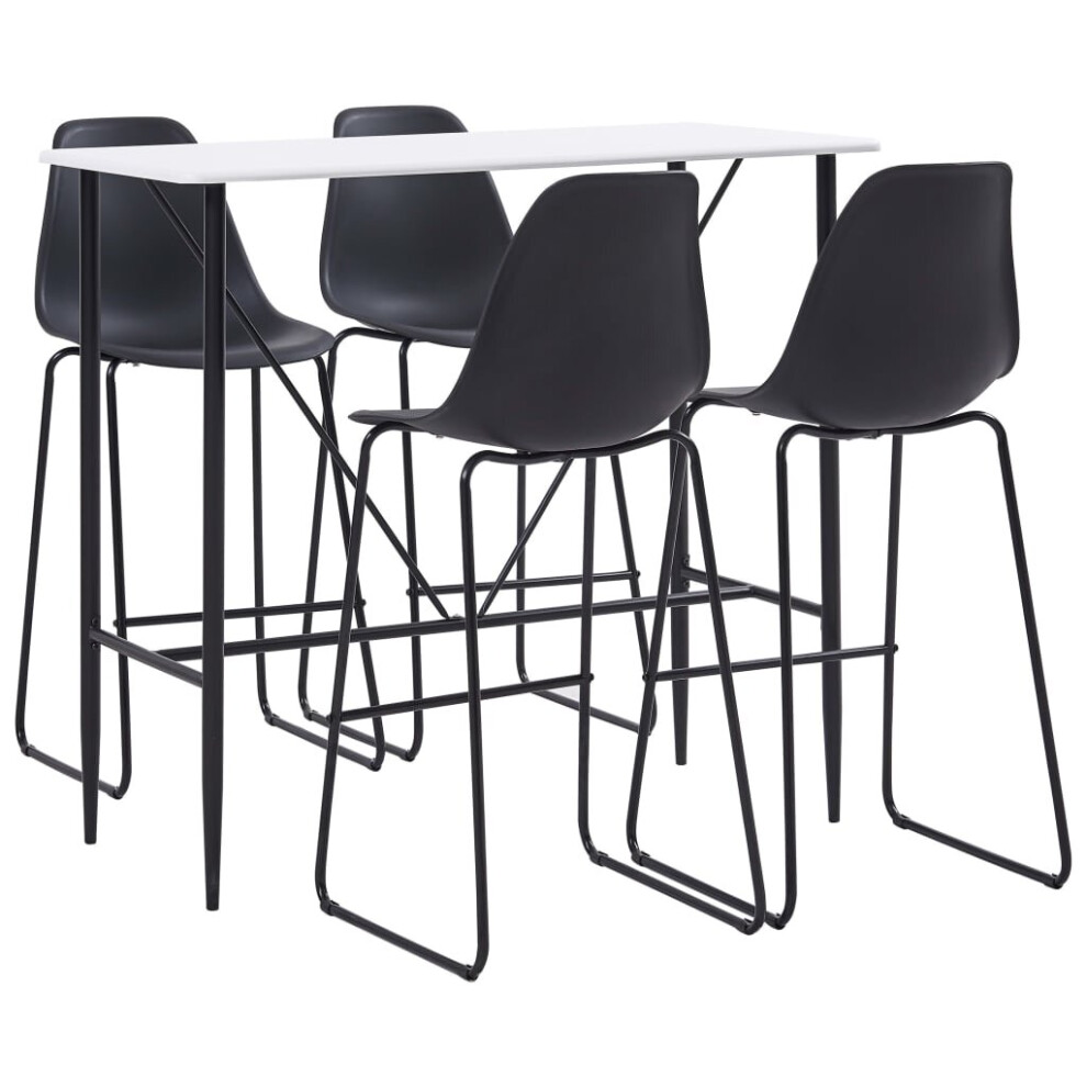 vidaXL 5 Pieces Bar Set Plastic Black Pub Bistro Tables and Chairs Furniture