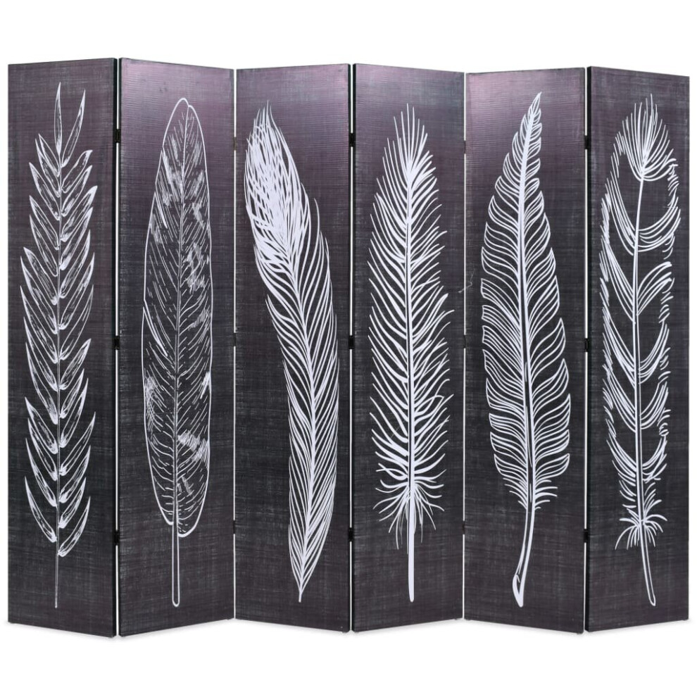 vidaXL Folding Room Divider 228x170cm Feathers Black and White Privacy Screen