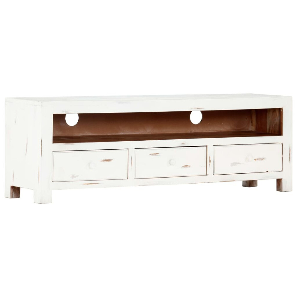 vidaXL Solid Acacia Wood TV Cabinet White Plasma Entertainment Stand Unit