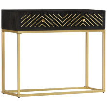vidaXL Solid Mango Wood Console Table Black and Gold 90cm Hall Display Stand