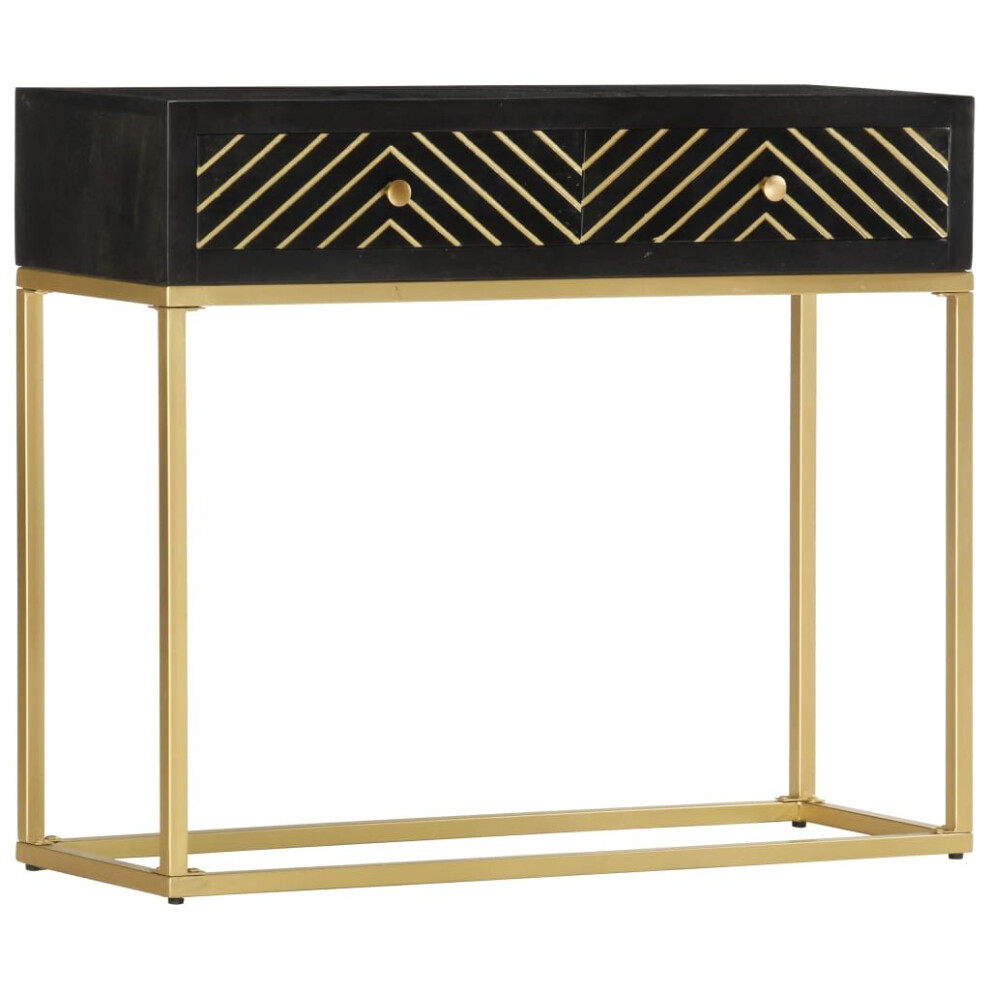 vidaXL Solid Mango Wood Console Table Black and Gold 90cm Hall Display Stand