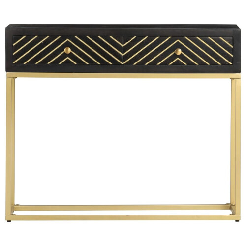 VidaXL vidaXL Solid Mango Wood Console Table Black and Gold 90cm Hall Display Stand 2