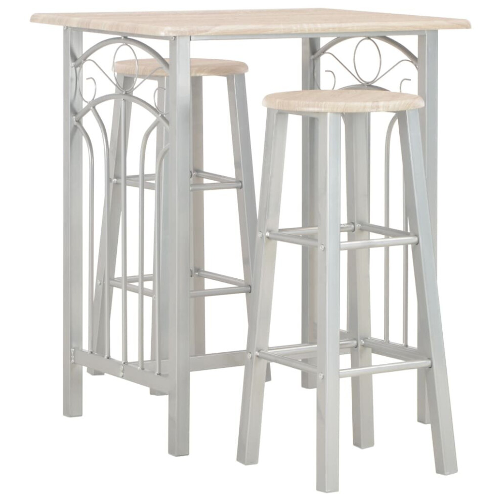 vidaXL Wooden Bar Set 3 Pieces Steel Kitchen Table and Stools Furniture Set