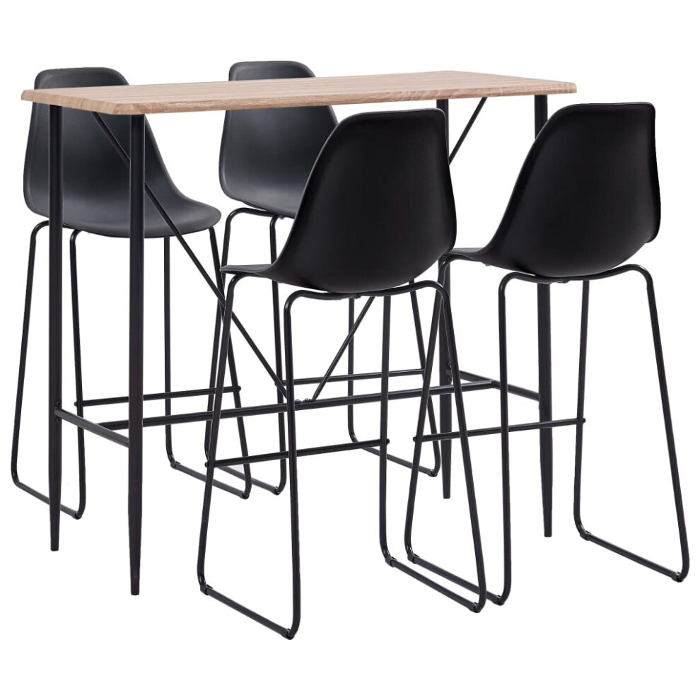 vidaXL 5 Pieces Bar Set Plastic Black Pub Bistro Tables and Chairs Furniture