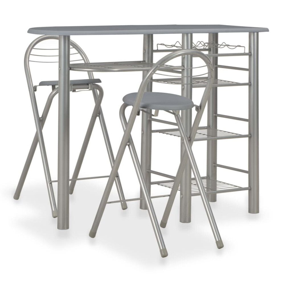 vidaXL Bar Set with Shelves 3 Pieces Wood and Steel Grey Bar Table and Stools