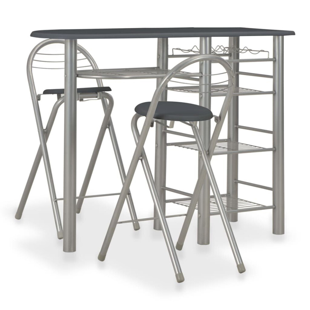 vidaXL Bar Set with Shelves 3 Pieces Wood and Steel Black Bar Table and Stools