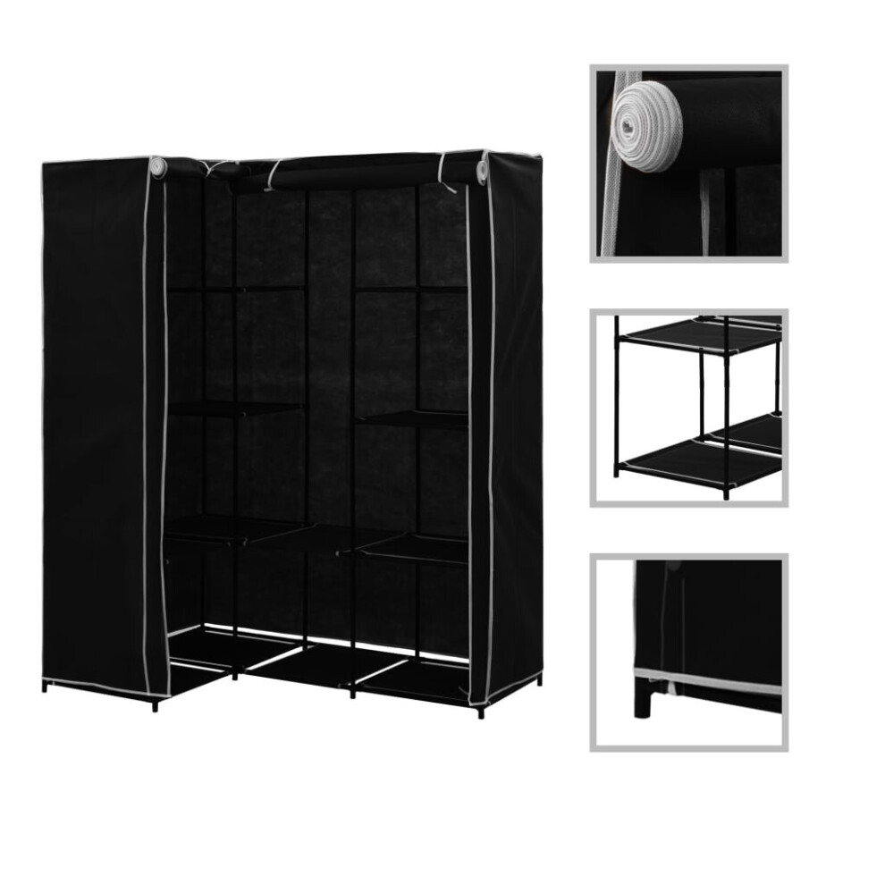 vidaXL Corner Wardrobe Black Clothing Garment Stand Storage Cupboard Organiser