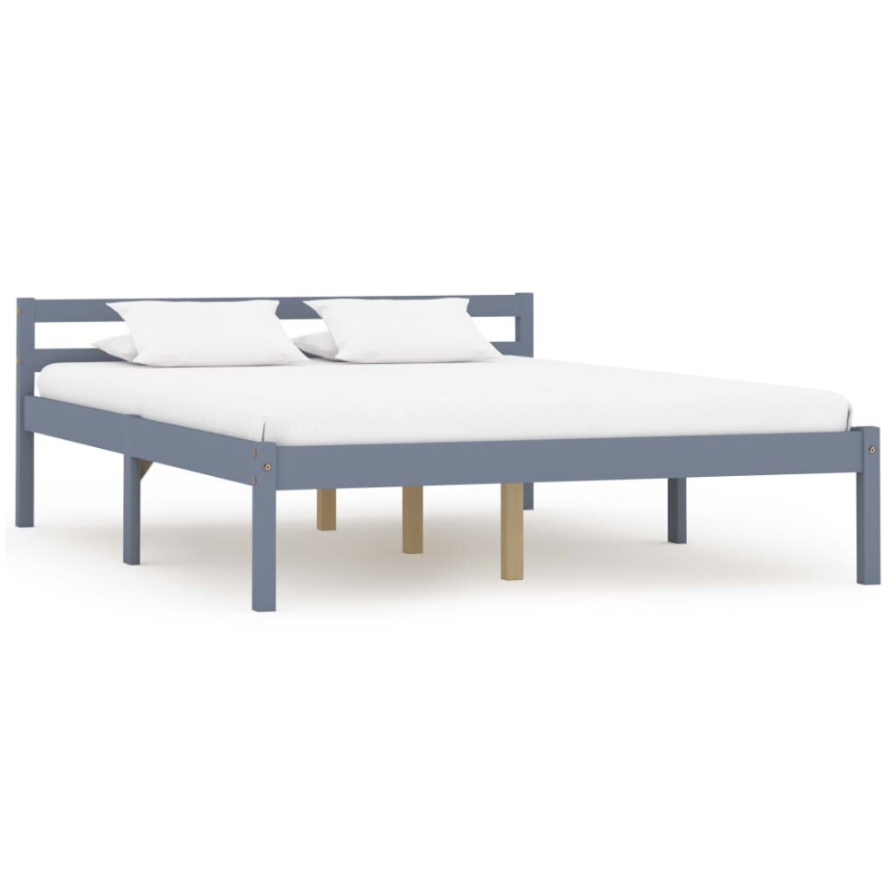 vidaXL Solid Pine Wood Bed Frame Grey 140x200cm Single Bed Bedroom Furniture