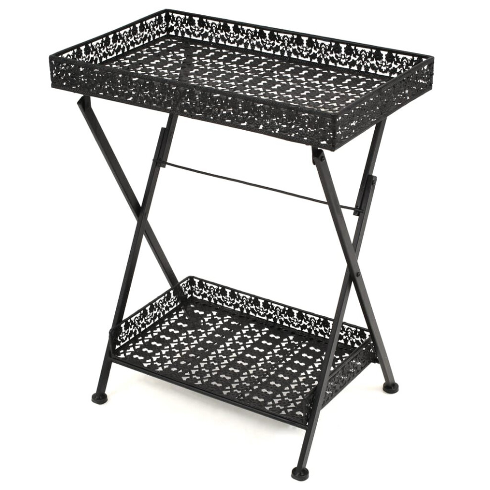 vidaXL Folding Tea Table Vintage Style Metal 58x35x72cm Black Bottom Basket