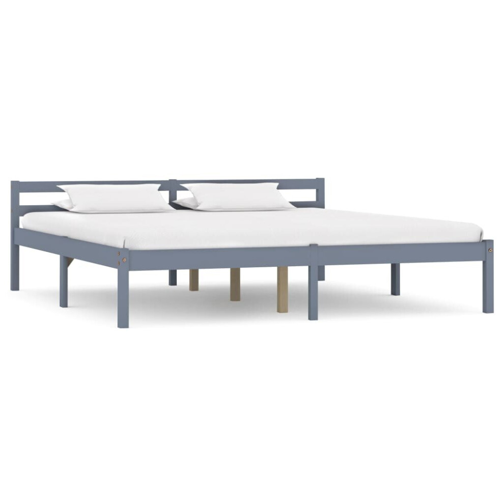 Vidaxl Grey Bed Frame Bed Base Bedstead Solid Pine Wood 180X200 Cm Super King