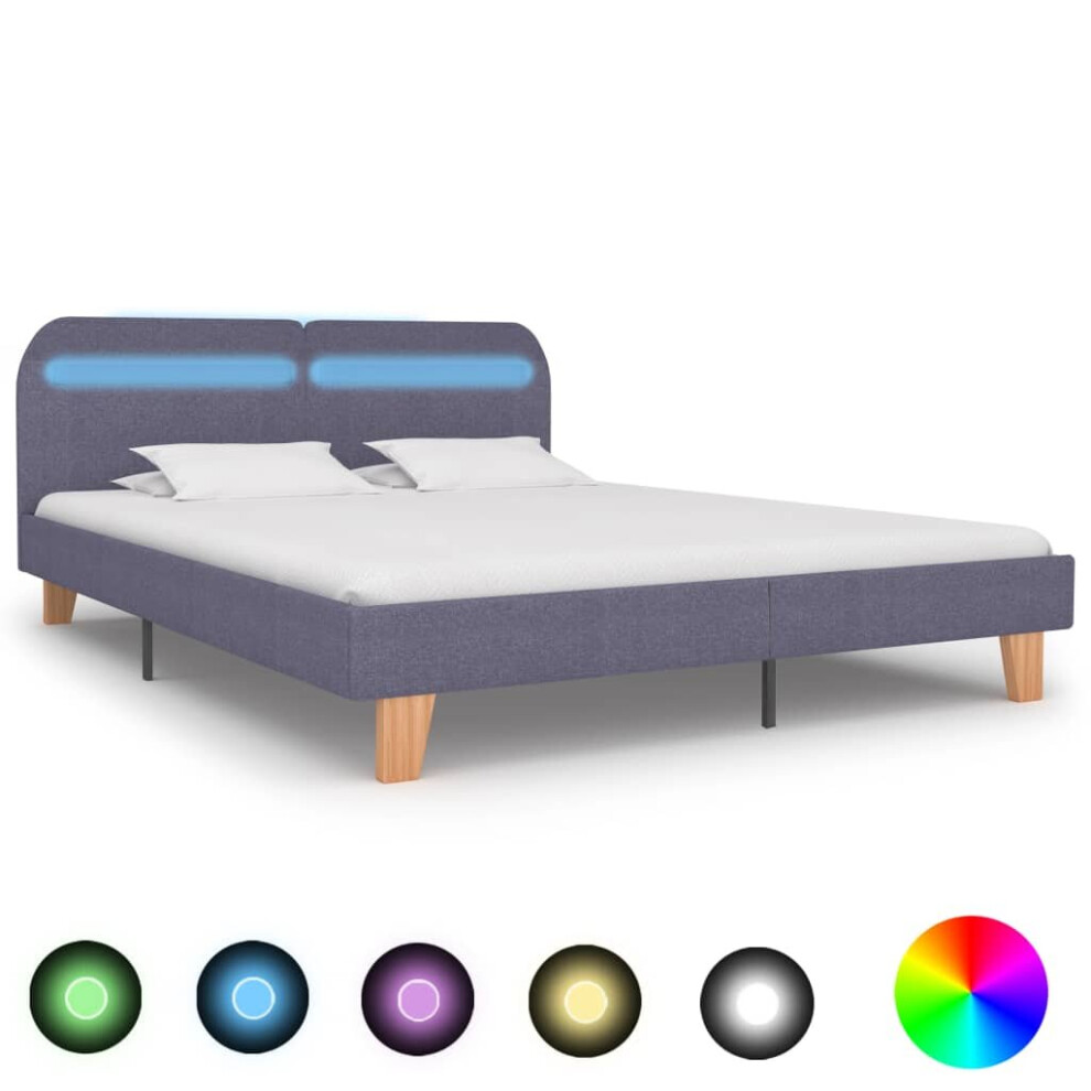 vidaXL Bed Frame with LED Light Grey Fabric 160x200cm Double Bed Furniture