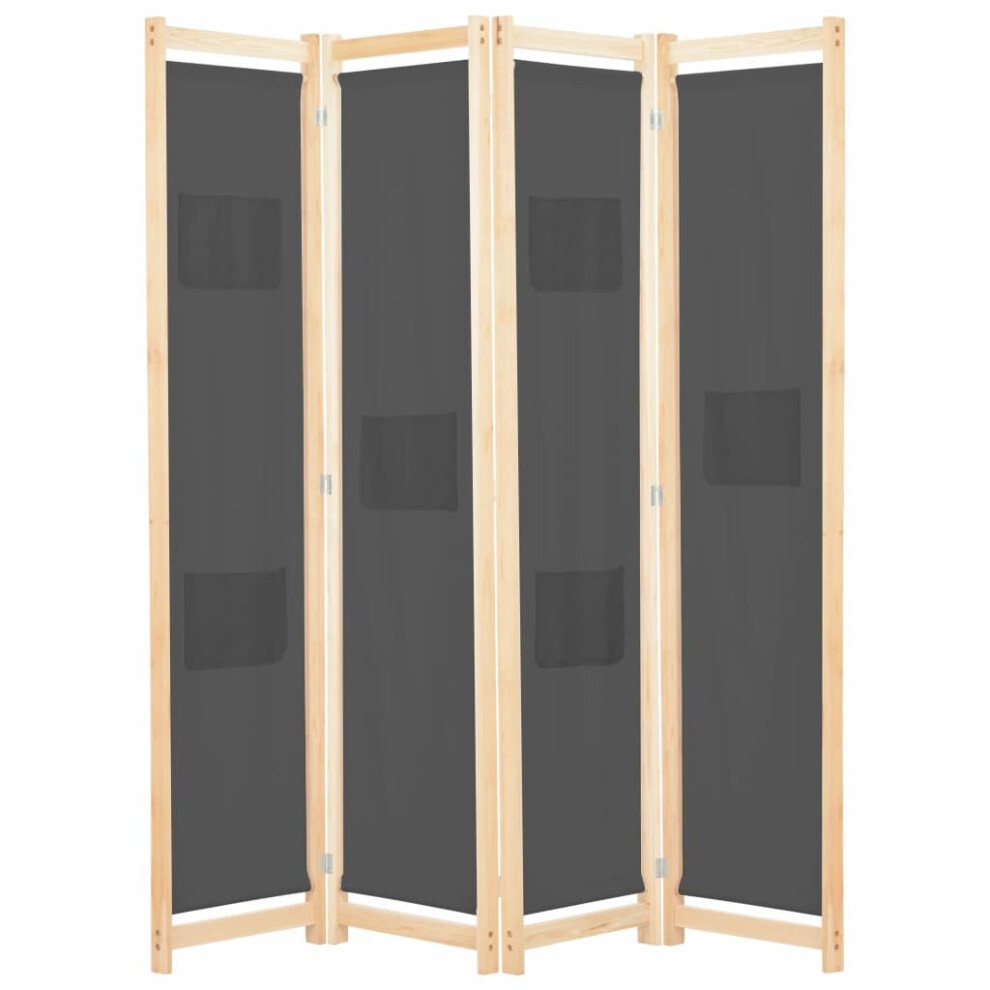 vidaXL 4-Panel Room Divider Grey 160x170cm Fabric Privacy Screen Partition