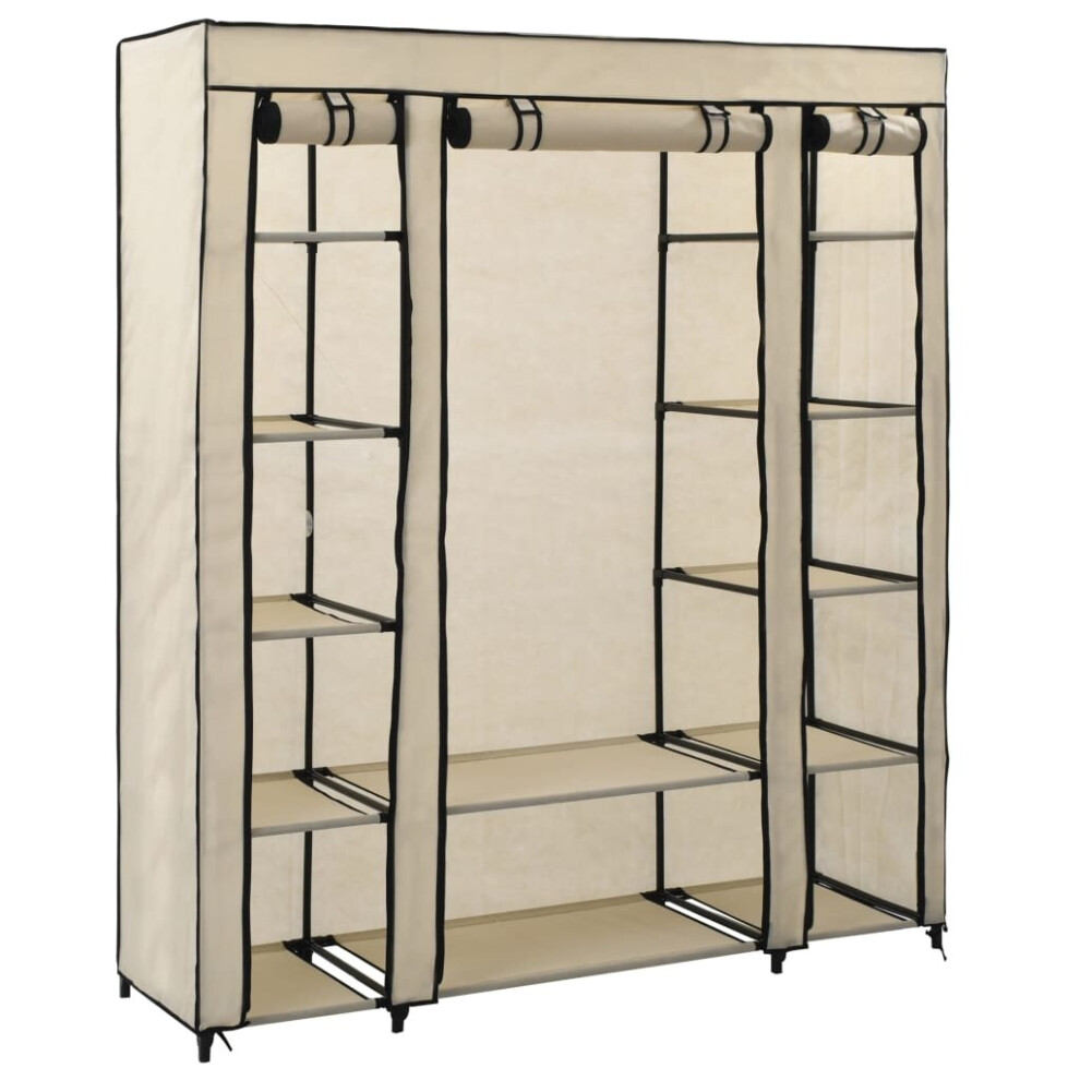 vidaXL Wardrobe with Compartments and Rods Cream Fabric Clothes Organiser