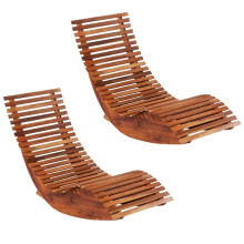 vidaXL 2x Acacia Wood Rocking Sun Loungers Outdoor Sun Day Bed Chaise Lounge