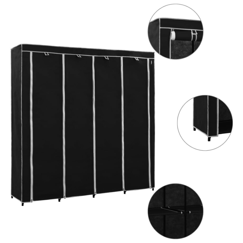 vidaXL Wardrobe with 4 Compartments Black Clothing Garment Cupboard Organiser